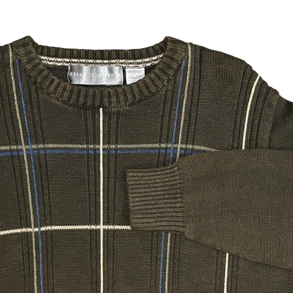 Vintage Oscar de la Renta Mens  Plaid Brown Sweater Quiet Luxury